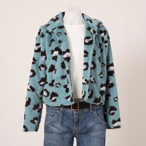 Sugar + Lip2 Teal Leopard Faux Fur Jacket XS